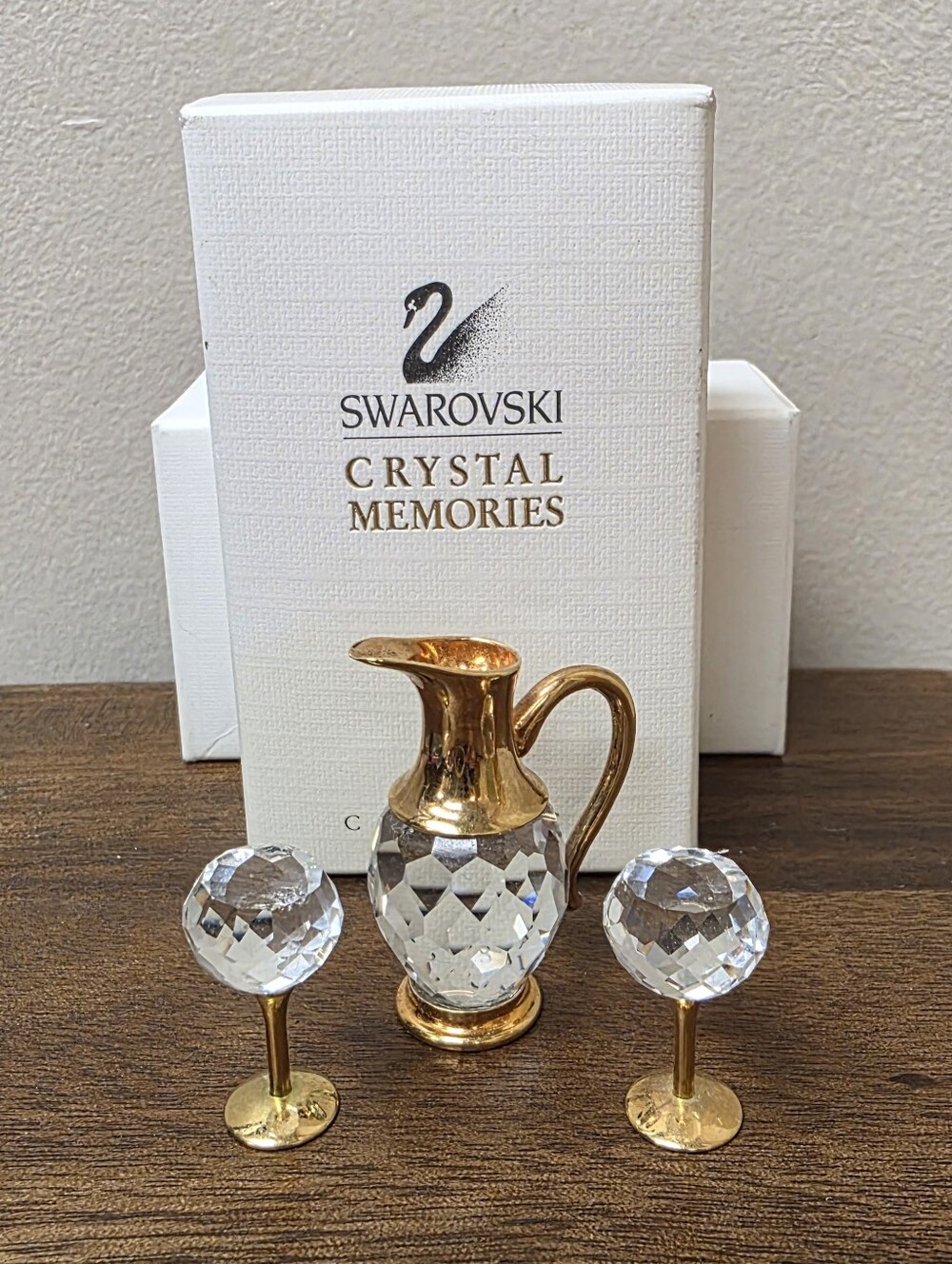Swarovski Crystal Memories Wine Carafe and Wine Goblets with Gold Accents